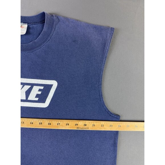 Rare Vintage 90s Nike Swoosh Navy Blue Tank Top Basketball Sports Large USA Made - Picture 7 of 8